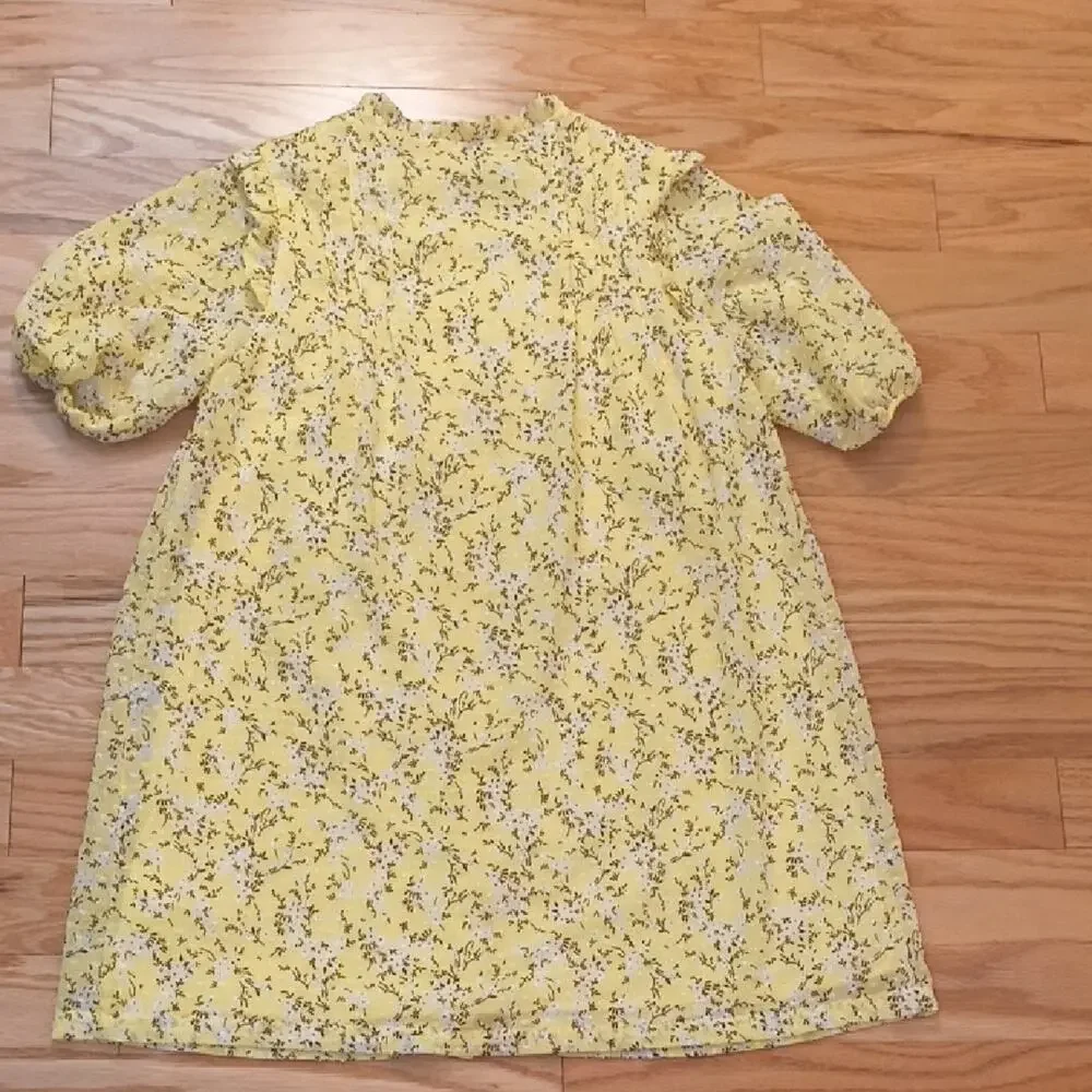 Zara, Button Front Ruffle Dress w/ White Flowers, Size 13/14 (EUC)